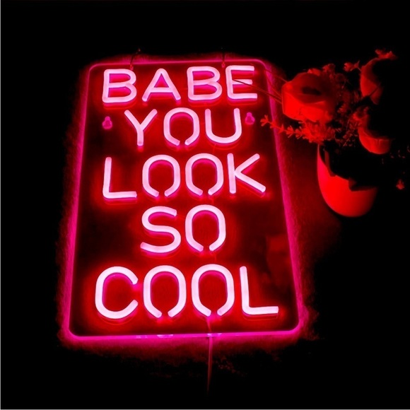 Babe You Look So Cool Pink Neon Retro LED Party Light Bedroom Wall BathroomDecor - Picture 2 of 7